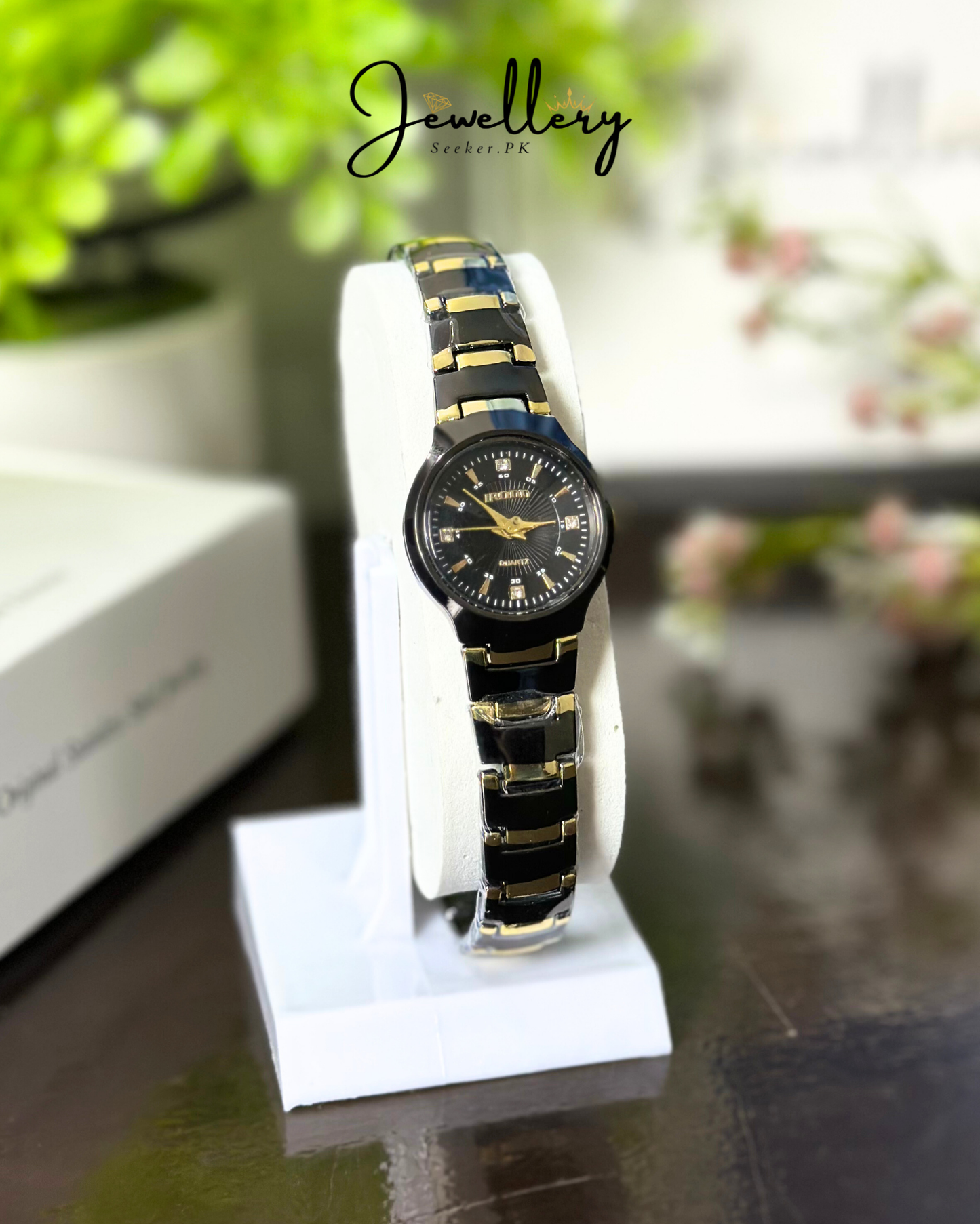 Mini Black-Golden Stone Women Watch