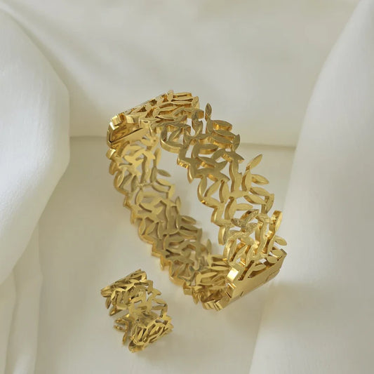 Leaf Bangle & Ring Set (Adjustable Ring)