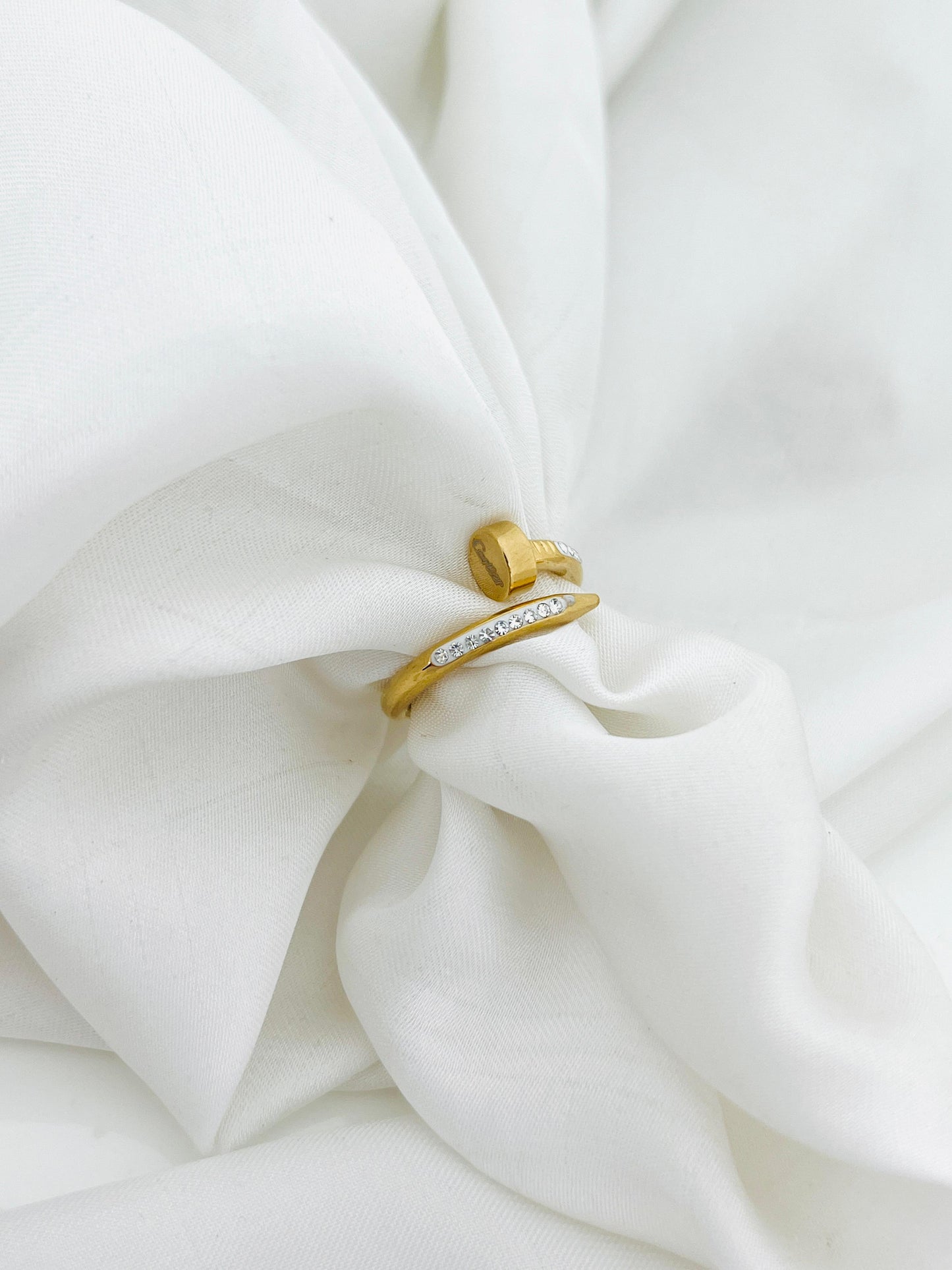 Half Nail Stone Stainless Steel Ring
